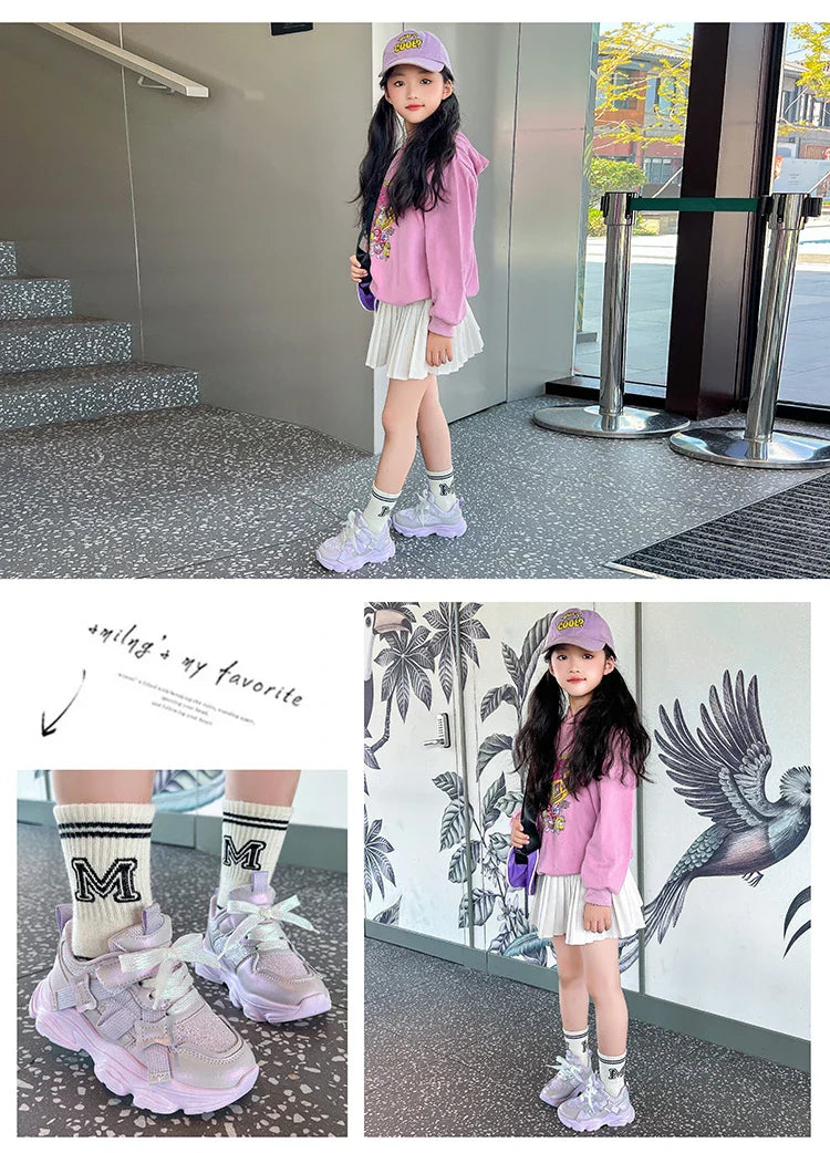 Fashion Versatile Sneakers for Girls 2026 New Autumn Toddler Running Shoes Soft Sole All-day Comfort Kids School Sports Sneakers