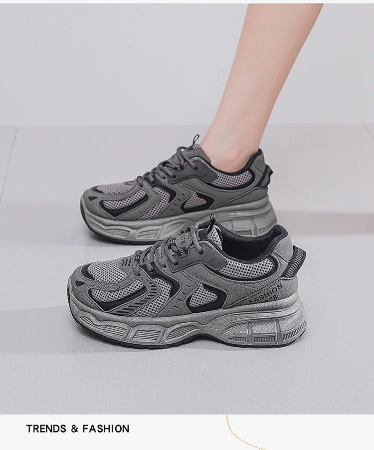 Women's Fashion Chunky Sneakers 2026 Spring Autumn New Platform Height Increase Shoes Comfortable Breathable Casual Sport Shoes