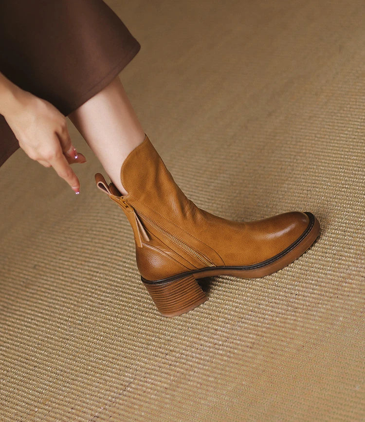 Women's Boots 2025 Spring and Autumn New Chelsea Boots Thick Heel Brown Short Leather Shoes for Women High Heels platform shoes