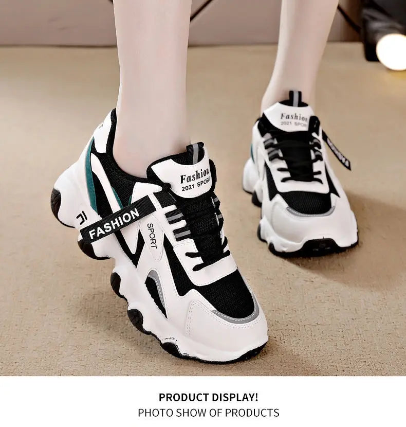 Zapatillas Mujer Sneakers Trendy Mesh Platform Sneakers Leather Shoes Breathable Socofy Casual Sports Shoes Women Flats2024
