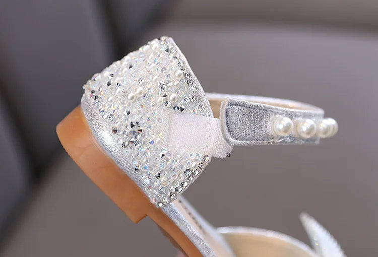 2026 Kids Shoes Summer for Girl Sandals Fashion Sequins Rhinestone Bow Girls Princess Shoe Soft Bottom