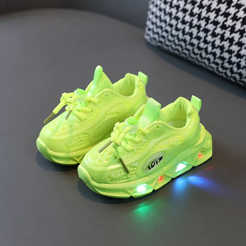 2023 Boys New Cartoon Sneakers Children Baby  Spring Breathable Mesh LED Luminous Sports Shoes Kids Casual Autumn Light Up Shoes