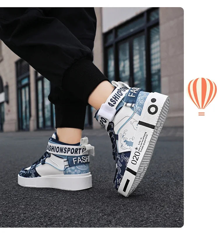 Brand Kids Board Shoes High Top Sports Shoes Boys Fashion Basketball Sneakers Leisure Girls Flats Children Casual Walking Shoes