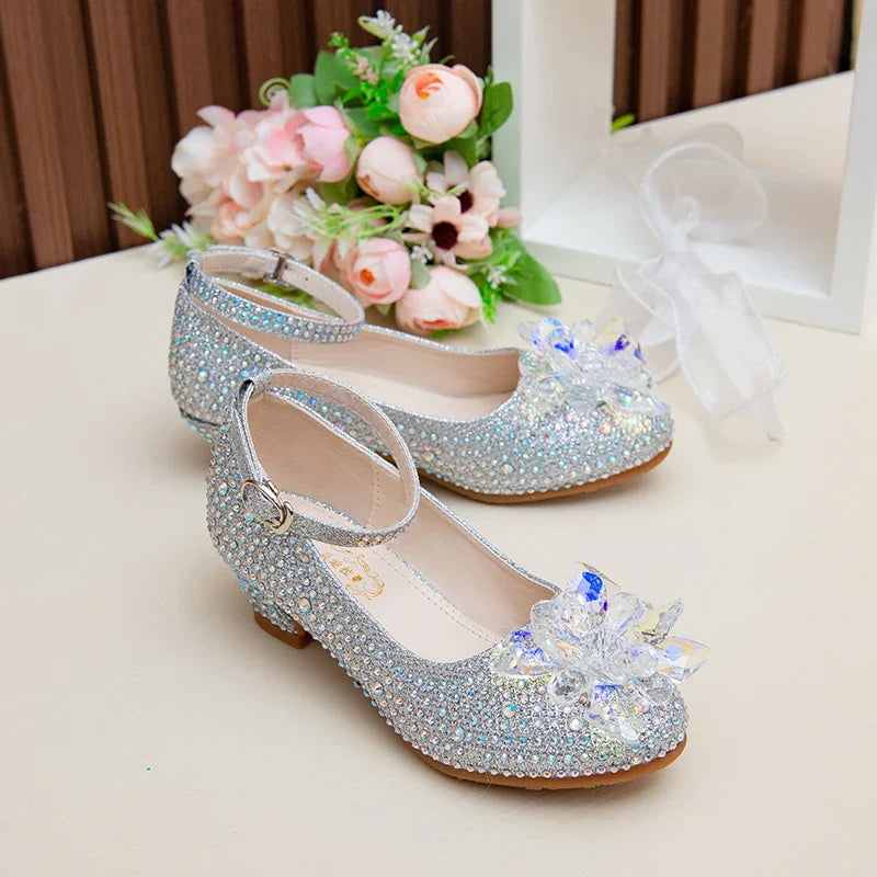 High-heeled Shoes For Girls Spring And Autumn New Little Girl Princess Crystal Shoes Children's Cuhk Shows Soft-soled Shoes