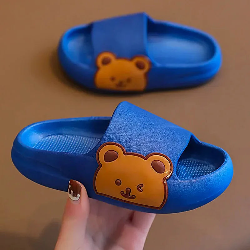 New Fashion Toddler Slippers Kids Cartoon Bear Beach Outdoor Flip Flops Boys Girls Cute Soft Sole Non-Slip Bathroom Home Shoes