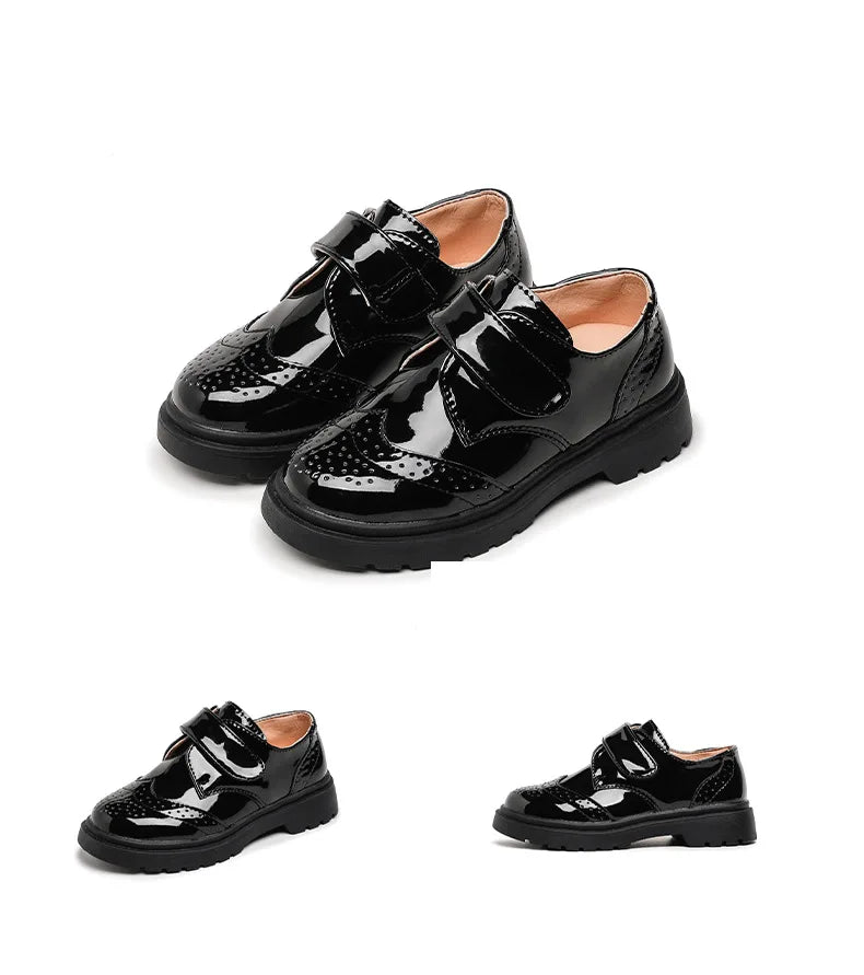 Kids Shoes For Boys Genuine Leather Shoes For Kids Wedding School Show Dress Flats Light Classic Black Children Loafer Moccasins