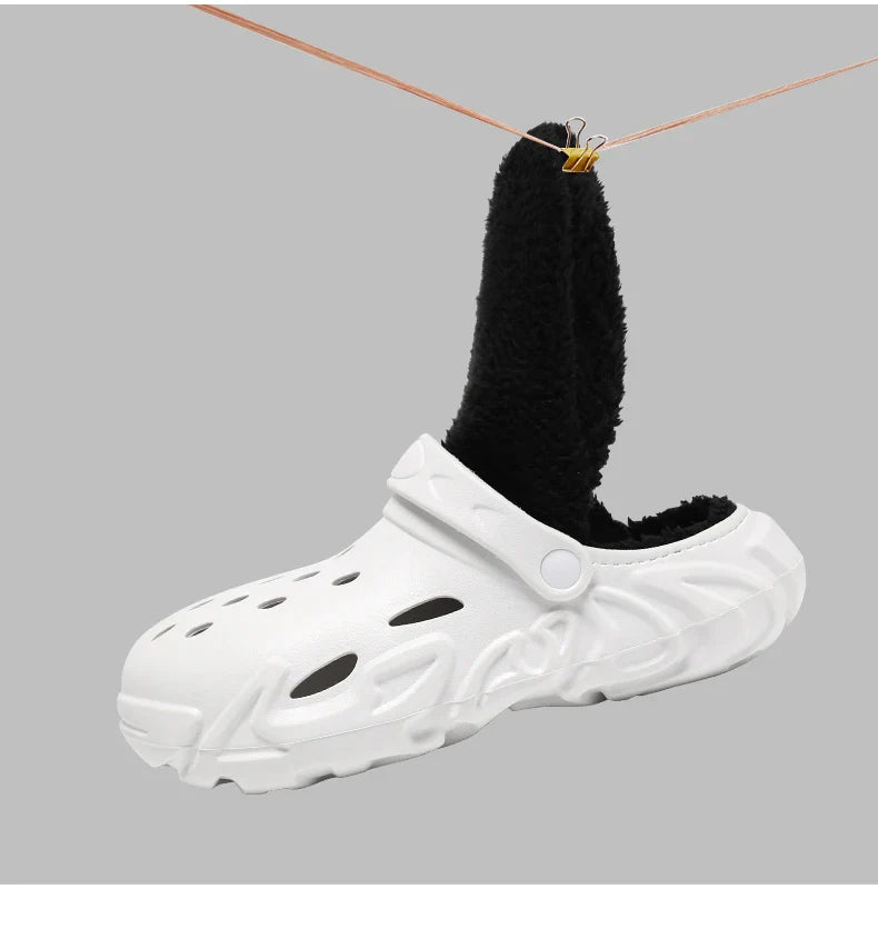 Winter Warm Home Slippers Men Waterproof Fur Clogs Slippers Garden Slippers Fuzzy Plush Slippers Bedroom Shoe For Indoor Outdoor (Available)