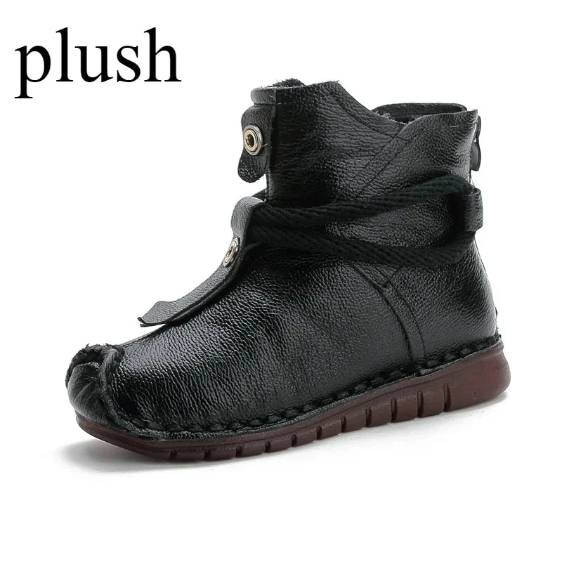 Women's Boots 2025 Autumn and Winter New Flat Soft Soled Short Boots National Style Vintage Womens Shoes Warm and Cotton Shoes
