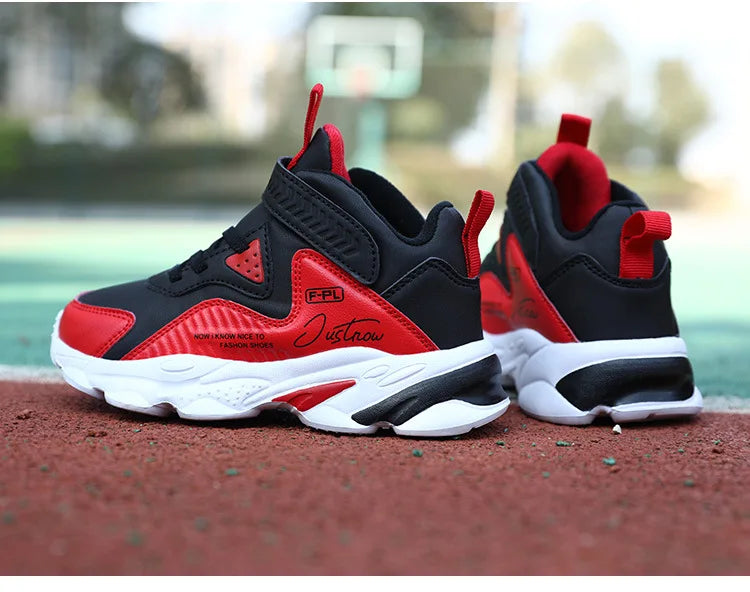 Boys Autumn Leather Sneakers Children Waterproof Wear-resistant Basketball Shoes Boys Color blocking Casual Soft soled Sneakers