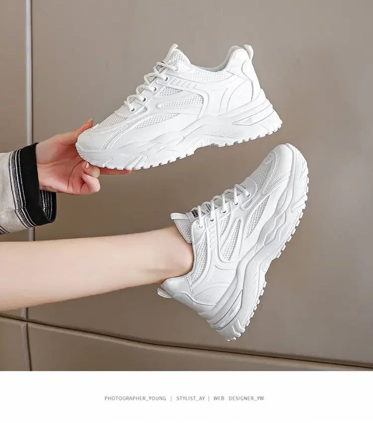 White Sneakers Women 2024 New Leather Chunky Sneakers Women's Sports Shoes Thick Tennis Vulcanized Shoes Basket Platform Shoes