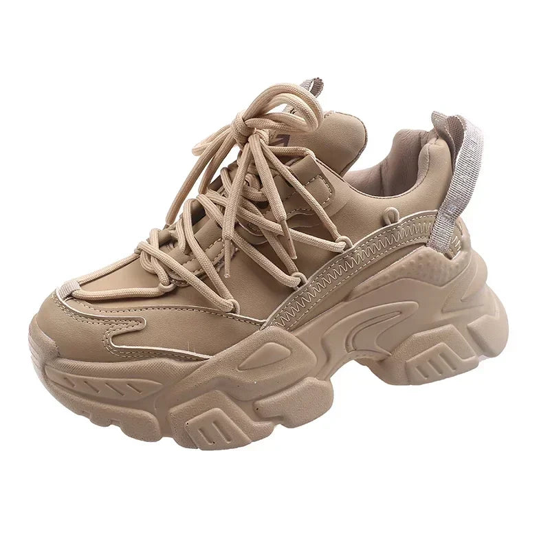 Platform Sneakers for Women Fashion White Lace Up Running Shoes Casual Comfortable Round Toe Chunky Sport Shoes Zapatos De Mujer