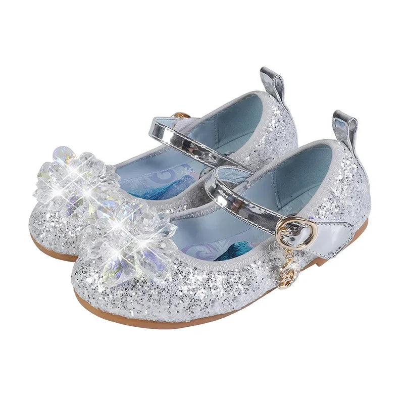New Childrens Single Shoes Girls Elsa Crystal  Versatile Princess Shoes Womens Soft Sole  Anti-Slip Comfortable Kids Dance Shoes