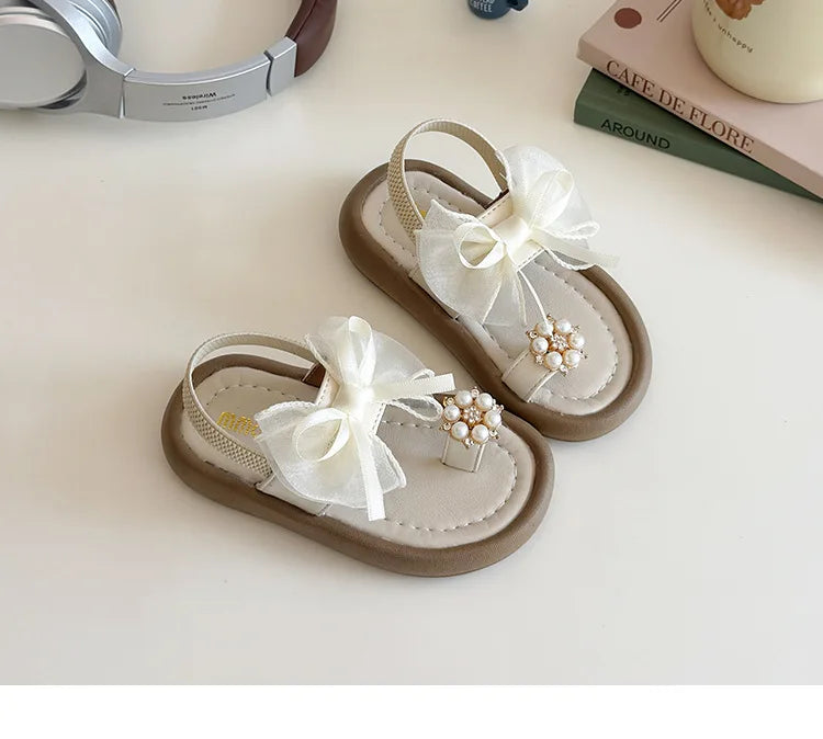 Summer Fashion Kids Platform Princess Shoes  Sandals Girls Rhinestone Straps Beach Shoes Soft Sole Ribbon Bow Versatile Sandals