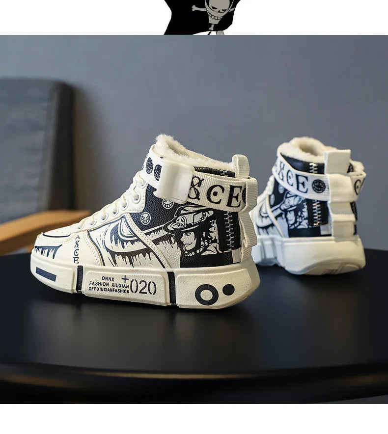 Boys' high-top sneakers Autumn/Winter new style children's sports shoes Buckle student soft-soled fleece casual shoes