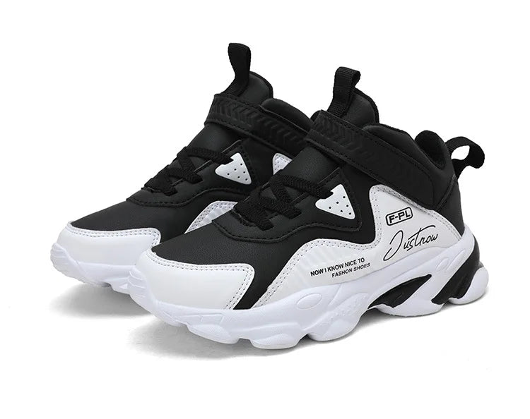 Boys Autumn Leather Sneakers Children Waterproof Wear-resistant Basketball Shoes Boys Color blocking Casual Soft soled Sneakers