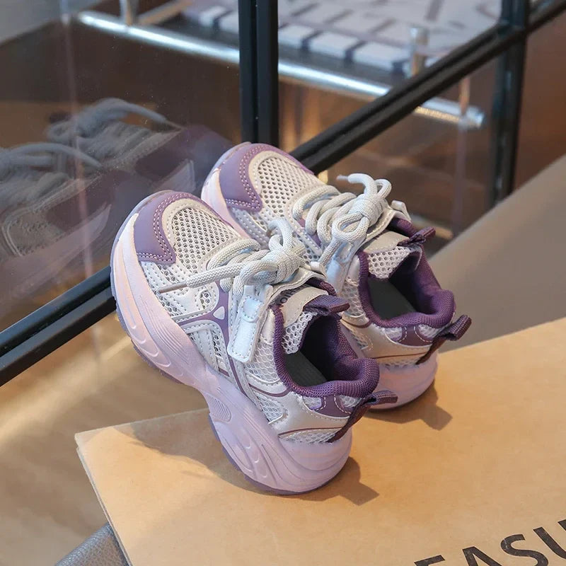Kids Sneakers Mesh Breathable Girls Running Shoes Non-slip Thick Soft Sole New Children Sports Shoes Mesh Breathable Trendy