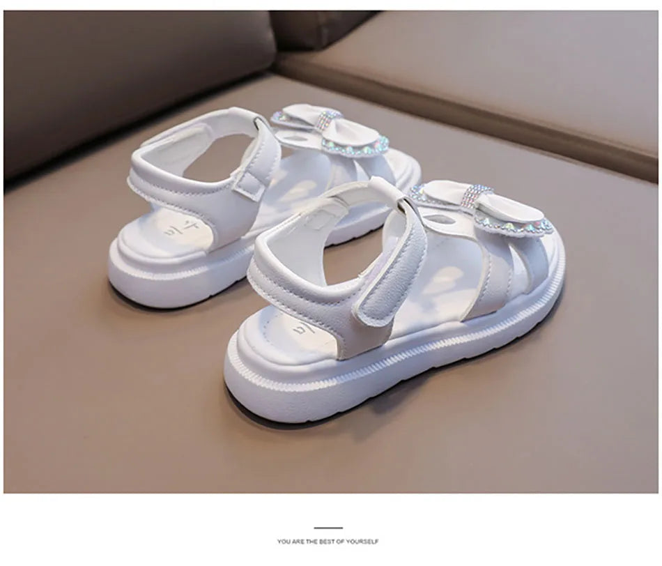 Adorable Elegant Girls Summer Casual Sandals Soft Soled Princess Style Kids Shoes Comfort Breath Anti Slip Magic Strap Closure
