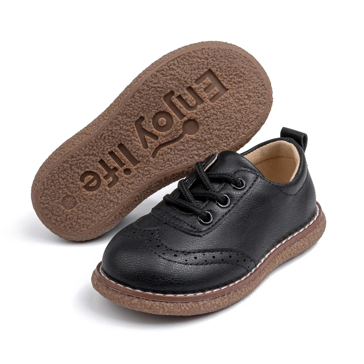 KIDSUN Children Retro Casual Leather Shoes Comfortable Breathable Rubber Soft Anti-Slip Flat Sole Lace Up Solid Color Flats Shoe