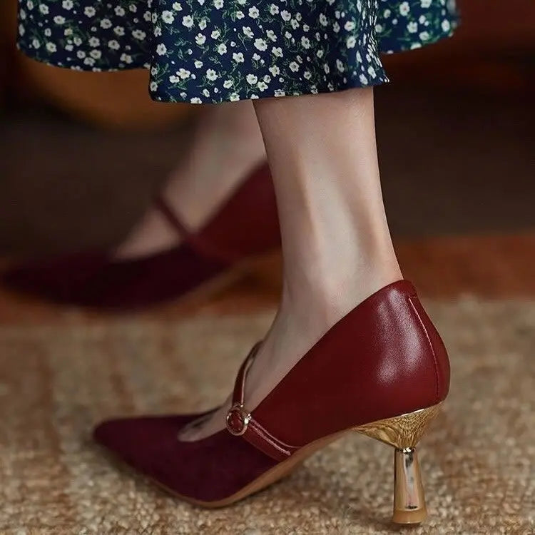 Shoes for Woman 2025 Pumps Evening Women's Summer Footwear Bride Pointed Toe on Heeled High Heels Red Casual Chic and Elegant A