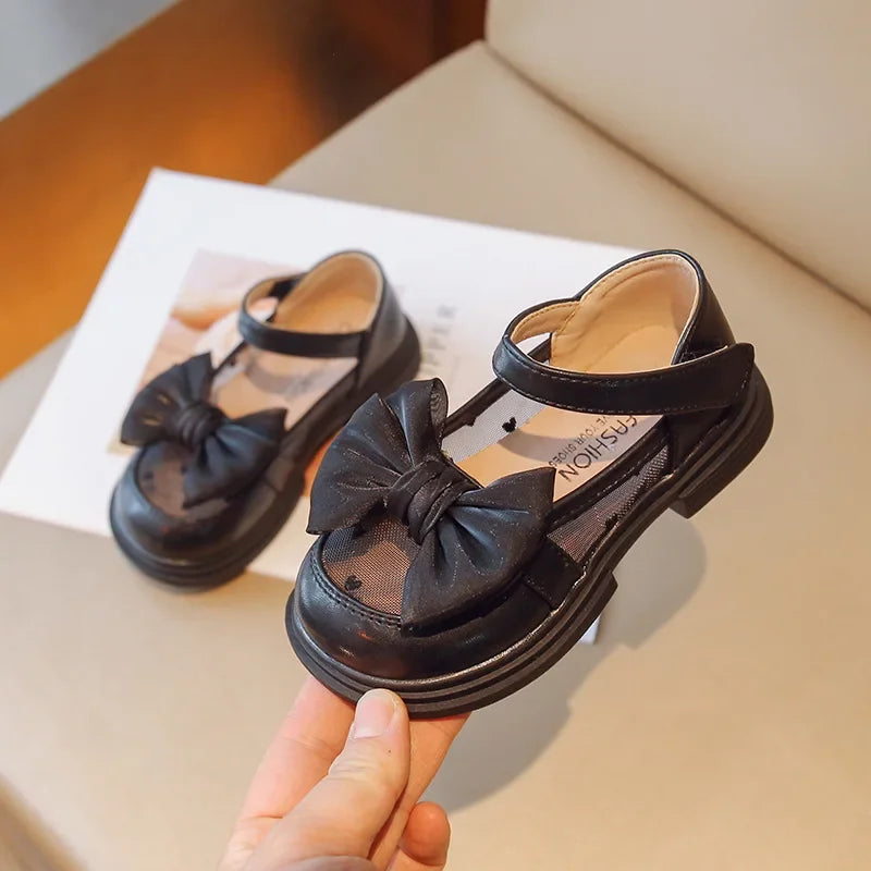 Baby Girl Shoe Leather Shoes 2023 Spring Mesh Breathable Girl Princess Style Bow for Children Туфли Для Девочки Zapatillas Niña