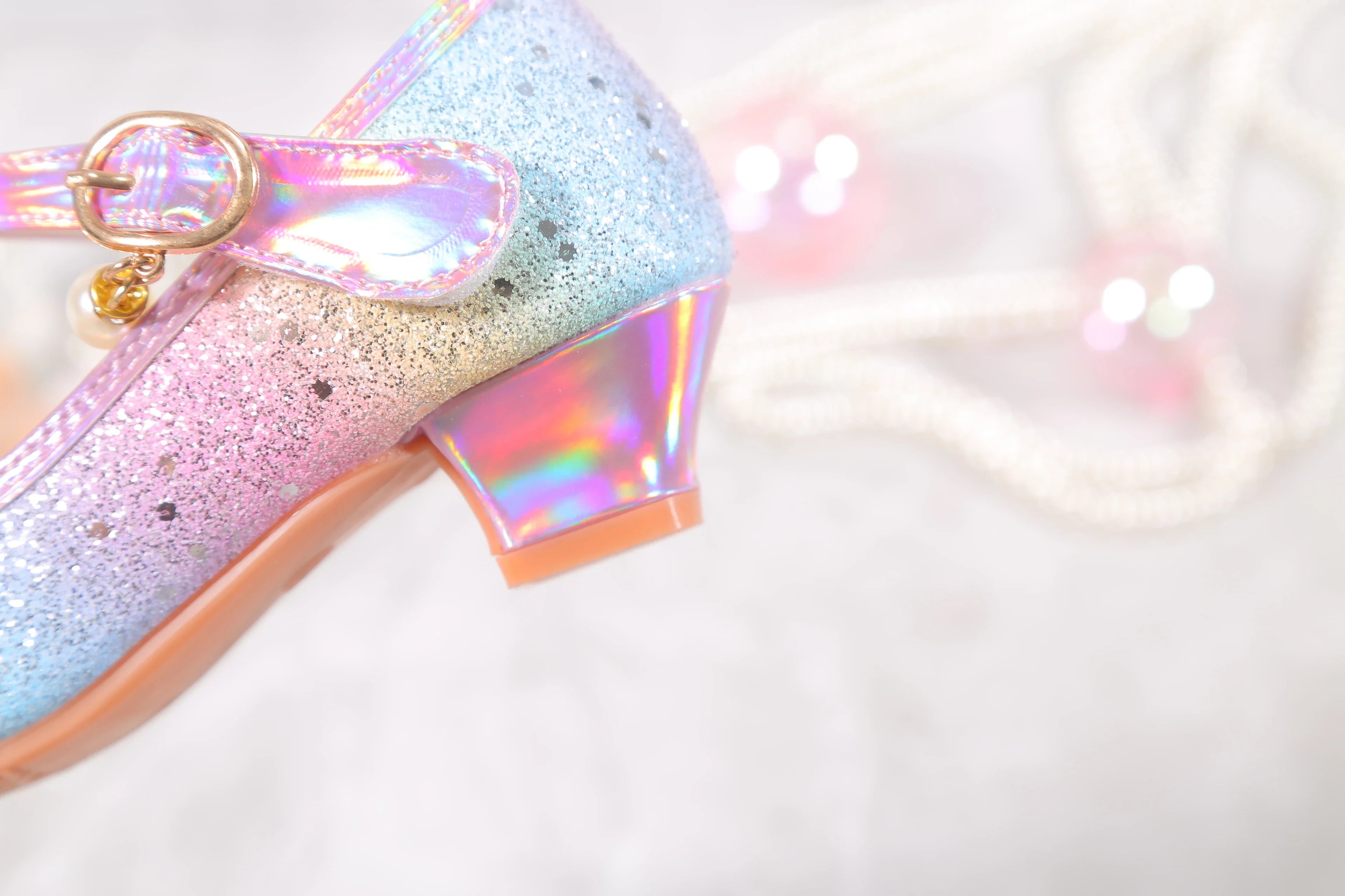 YUNICUS Girls High Heels Princess Shoes Students Children's Single Shoes Little Girl Performance Sequins Glitter Leather Shoes