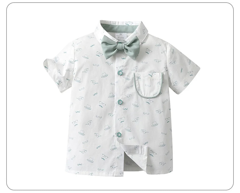 1-6Y Summer  Baby Boys Formal Costume Short Sleeve Bow Tie T-Shirt+Suspender Shorts Wedding Parties Festivals Gentleman Clothing