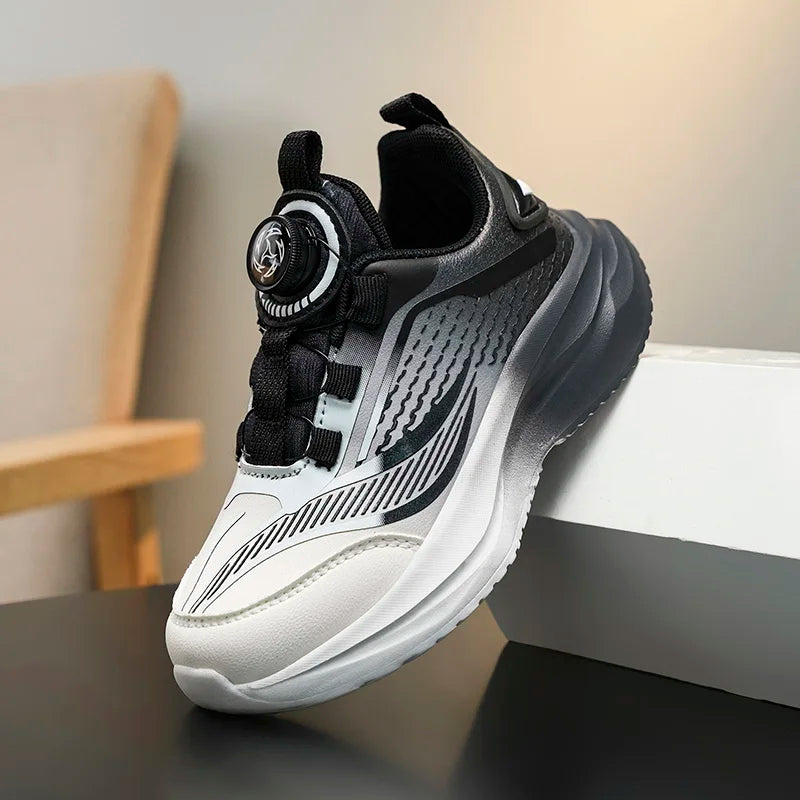 Kids Sport Sneakers Boys Girls Tennis Shoes Platform  Anti Slip Trainers with Rotary Buckle Design for Children Outdoor Wear