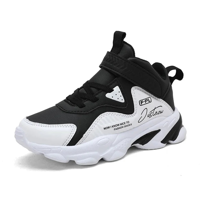 Boys Autumn Leather Sneakers Children Waterproof Wear-resistant Basketball Shoes Boys Color blocking Casual Soft soled Sneakers