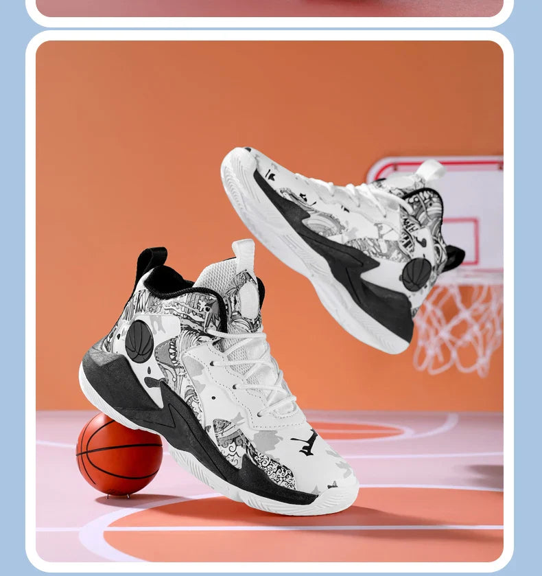 Fashion Basketball Shoes for Kids High-top Sneakers Children Casual Sports Shoes Ankle-protected Anti-slippery Gym Trainers Boys