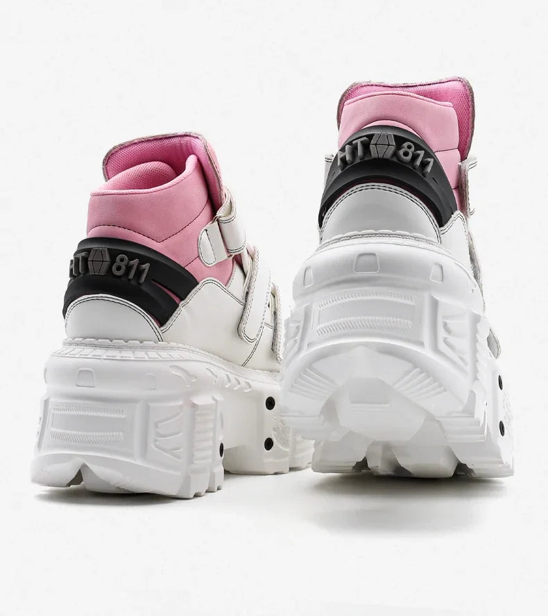2025  Woman Sneakers New Punk Style Women Shoes Gothic Ankle Rock Boots Lace-up Heel Height Platform Shoes Woman Metal Decor