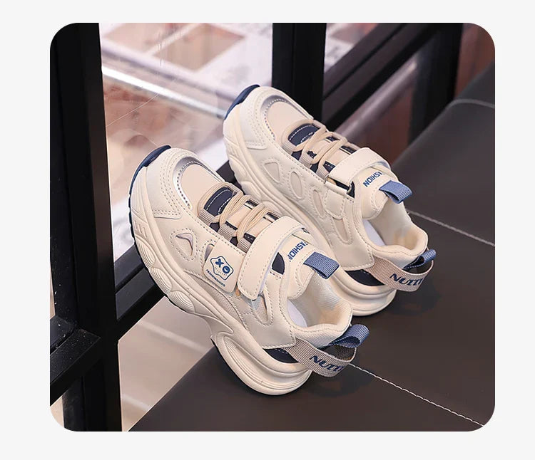 Boys Girls Sports Shoes Non-slip Trendy Students Sneakers Thick Soft Sole 2025 New Fashion Children Running Shoes Hook&loop