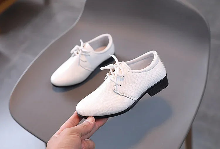 Boy Leather Shoe Black White Versatile Children's Flats for School Performance Causal Fashion Lace-up Kids Formal Uniform Shoes