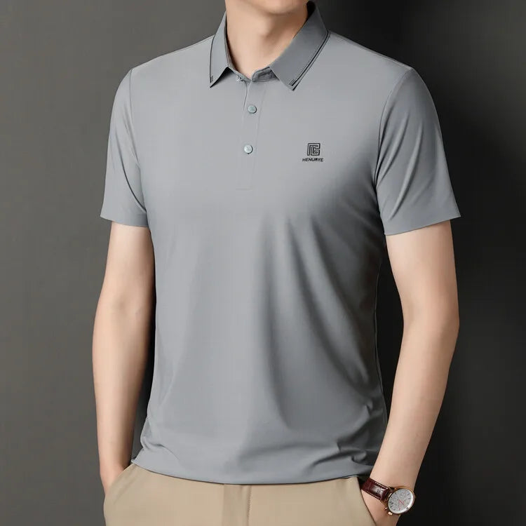 Gray Men's Cool Golf, Business Casual Polo Shirt，2024 Summer New Seamless T-shirt, Fashion Popular Lapel Short Sleeve