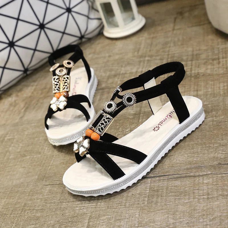 2025 New Women Summer Sandals Women Shoes Bohemia Beach Flat Casual Sandals Leisure Female Women Slip On Sandalias