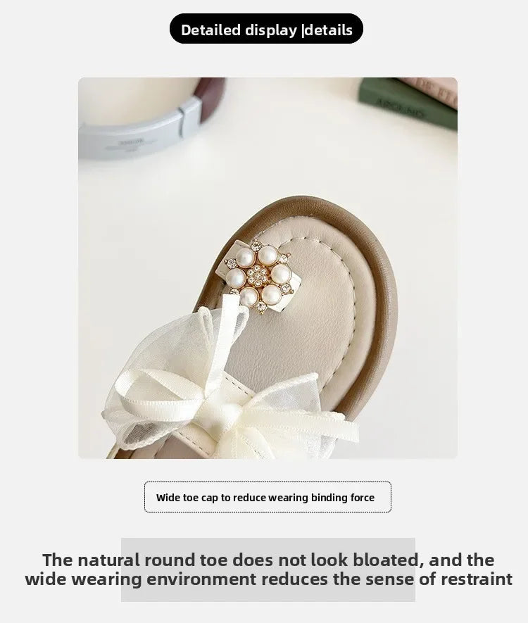 Summer Fashion Kids Platform Princess Shoes  Sandals Girls Rhinestone Straps Beach Shoes Soft Sole Ribbon Bow Versatile Sandals