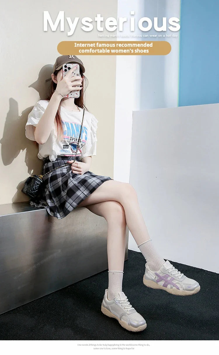 Women's Shoes Casual Platform Shoes Women Round Toe Lace-Up Tennis Vulcanized Sneakers New Style Korean Couple Elderly Shoes