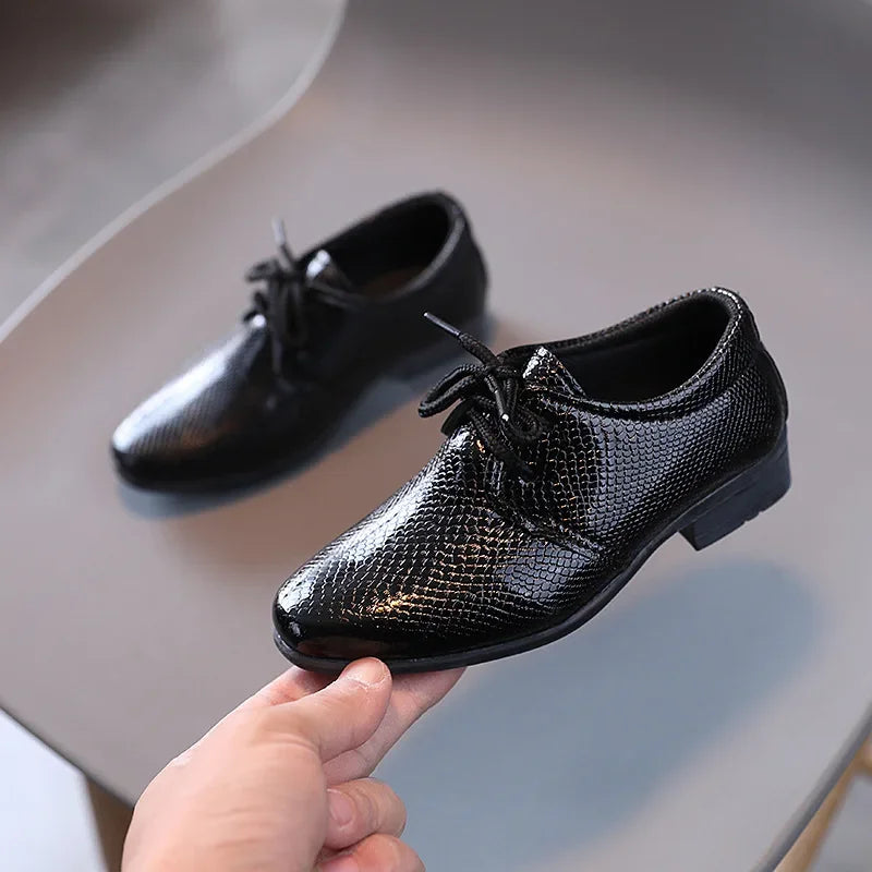 Boy Leather Shoe Black White Versatile Children's Flats for School Performance Causal Fashion Lace-up Kids Formal Uniform Shoes