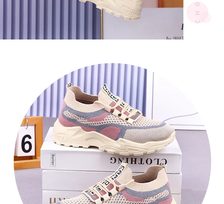 Chunky Sneakers 2025 Women's Casual Shoes Spring And Autumn Air Mesh Breathable Sports Shoes For Women's Soft Sole Running Shoes