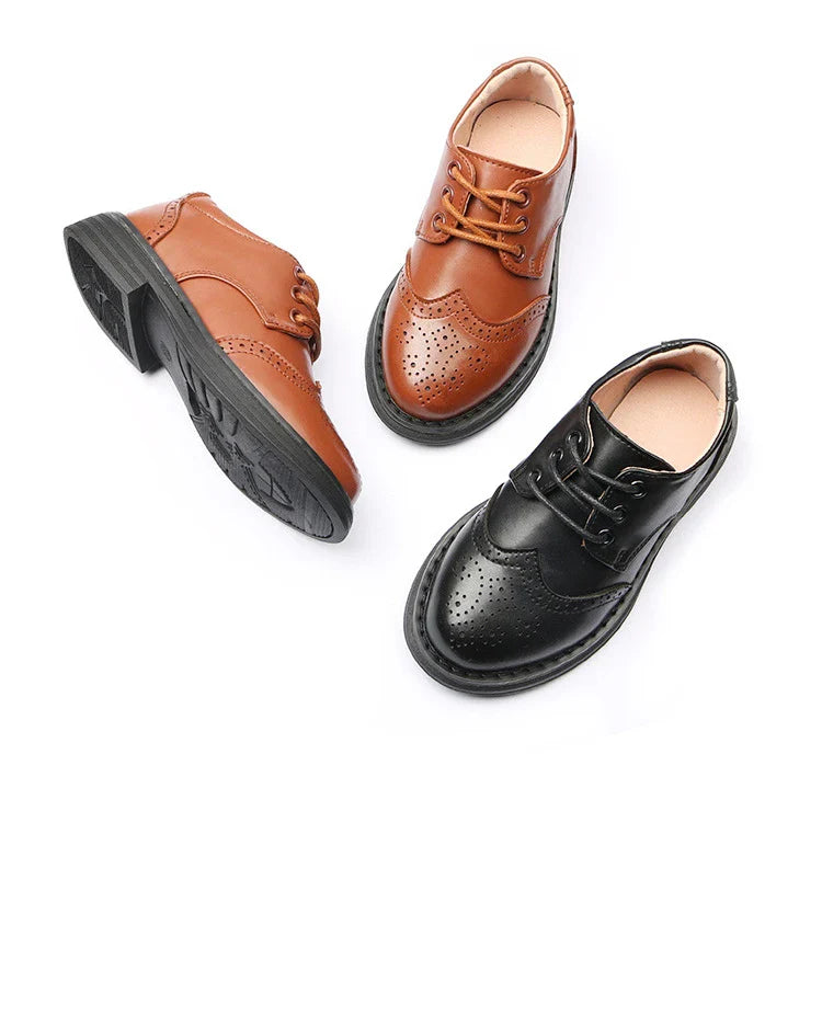 Boys Hollow Out Shoes Leather for Kids Party Wedding Dance Shoes Dress School Toddler Fashion Children Shoe Flat Black Brown