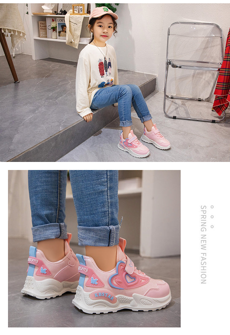 Children's Running Shoes Girls Sneakers Fashion Classic Hot Sale Kids School Casual Sports Shoes Anti-skid Pink with Love Heart