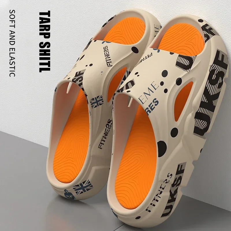 Outdoor Men Beach Shoes Non-Slip Man Slippers Thick Sandals Summer Casual Shoes Platform Indoor House Shower Bathroom Slippers