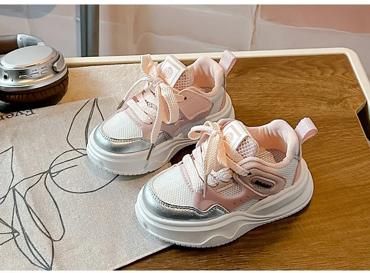 Students Sneakers Soft Sole Girls Running Shoes Mesh Breathable 2025 New Fashion Toddle Children Sports Shoes Non-slip Trendy