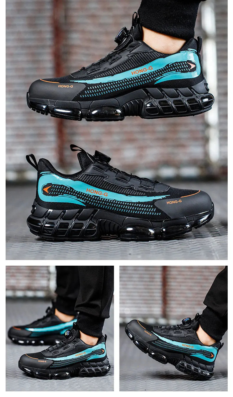 Men's Work Shoes  Rotary Buckle Work Sneakers Protective Shoes Safety Industrial Puncture-Proof Anti-Smash Steel Toe Shoes (Available)