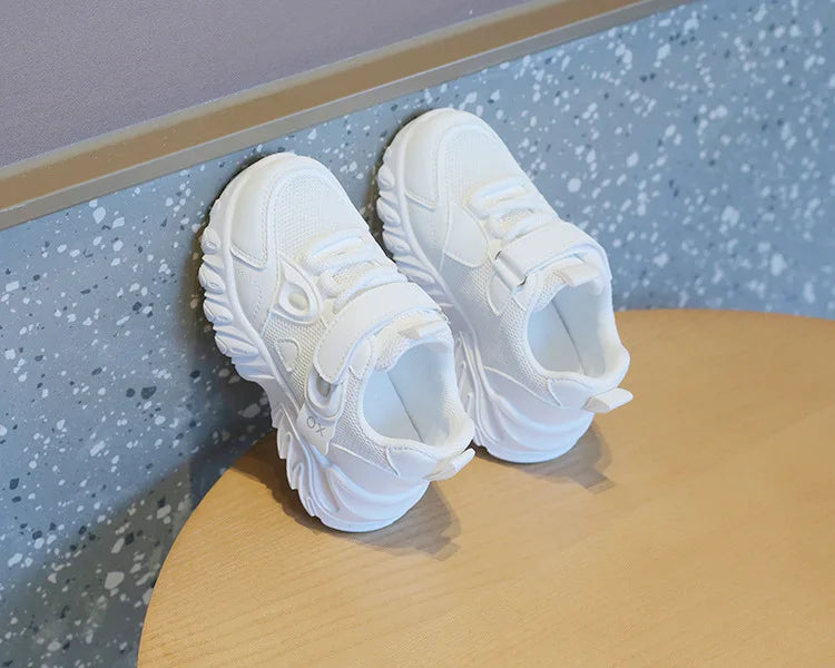 2025 New Spring Autumn Boys White Shoes Girls Breathable Mesh Casual Soft Sole Sneakers Kids Running Shoes Children Sports Shoes
