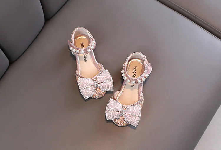 2026 Kids Shoes Summer for Girl Sandals Fashion Sequins Rhinestone Bow Girls Princess Shoe Soft Bottom