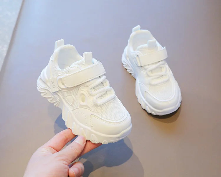 2025 New Spring Autumn Boys White Shoes Girls Breathable Mesh Casual Soft Sole Sneakers Kids Running Shoes Children Sports Shoes