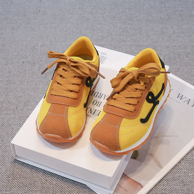 Children's Sneakers 3-18 Years Old Four Seasons Yellow Breathable Boys Girls Casual Shoes Gray Soft Non-slip Kids Running Shoes