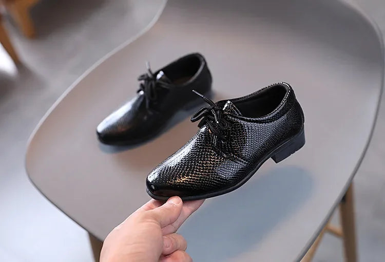 Boy Leather Shoe Black White Versatile Children's Flats for School Performance Causal Fashion Lace-up Kids Formal Uniform Shoes