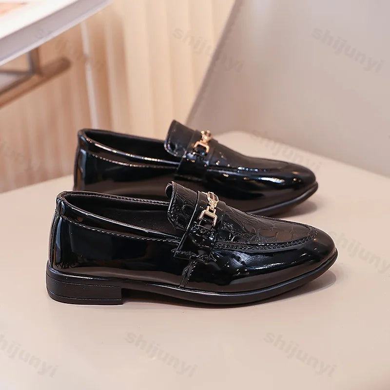 Children Leather Shoes Boys Formal Shoes Black Classic Point Toes Soft Bottom 2025 Spring Autumn British Style Kids Flat Shoes