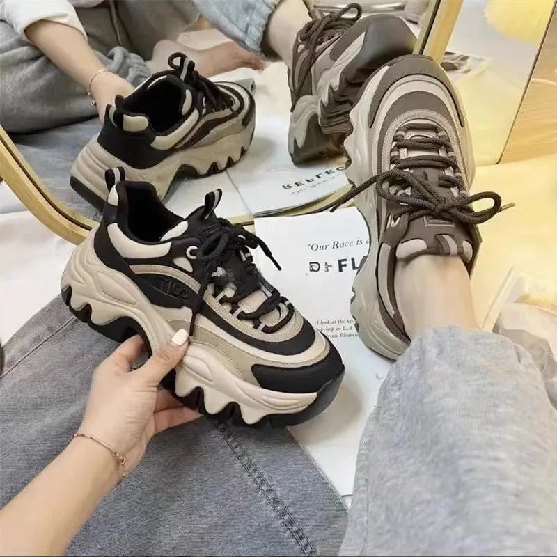 2024 New Sneakers Women Casual White Shoes Fashion Height Increasing Thick Bottom Spring Platform Leather Woman Chunky Sneakers